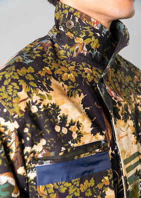 Men’s vacation jackett with bold tapestry print – Resortwear fashion capturing the White Lotus effect